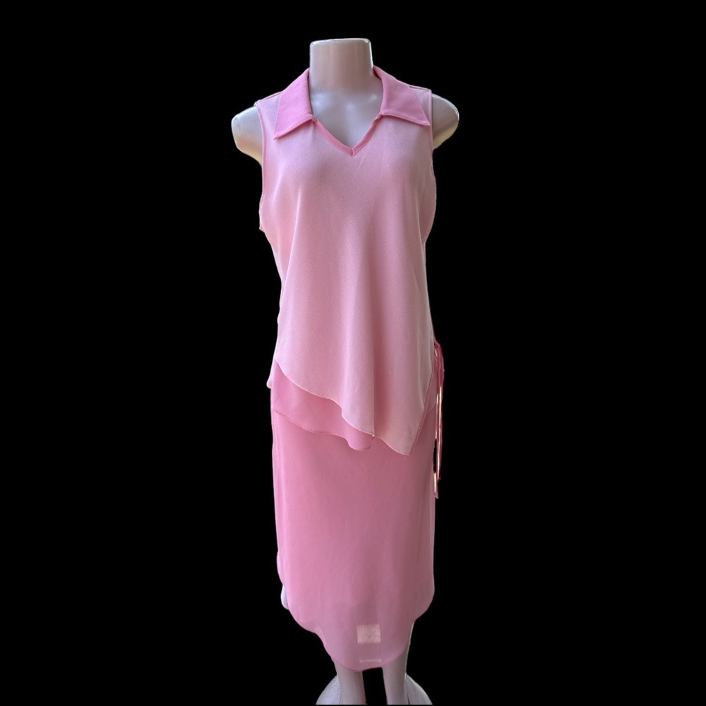 Y2k Vintage Pink Chiffon Skirt set ‎ Asymmetrical Flowing  Dress look 2p…